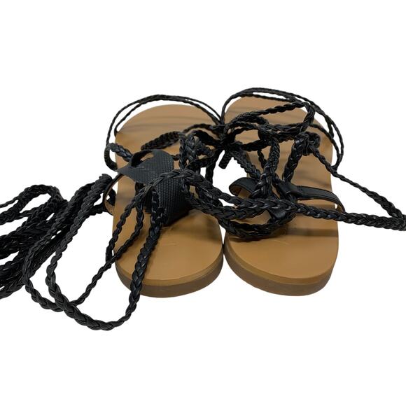 J. Crew Factory Braided Ankle Wrap Sandals Womens Size 9.5 Solid Black NEW - Picture 4 of 8